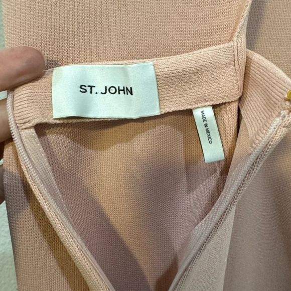 ST. JOHN $1,495 Cross Back Milano Knit Midi Dress in Mauve Pink/Black Size 8 - Picture 4 of 4